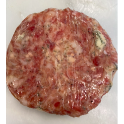 Hamburguesa de porc amb formatge blau i prunes
